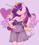  &lt;3 anthro anthrofied bra bracelet breasts cleavage clothed clothing crown equine female friendship_is_magic gold hair harmoniousrain horn horse jewelry looking_at_viewer mammal multi-colored_hair my_little_pony neckalce necklace panties pony princess_cadance_(mlp) purple_eyes solo standing translucent transparent_clothing underwear winged_unicorn wings 