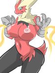  3_fingers anthro avian big_breasts black_feathers blaziken breasts butt claws female fire green_eyes hair huge_breasts looking_at_viewer mega_blaziken mega_evolution mega_evolution_ navel nintendo nipples non-mammal_breasts plain_background pok&#233;mon pok&#233;morph pok&eacute;mon pok&eacute;morph pose red_feathers solo sya video_games white_background wide_hips 