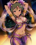  arabian_clothes armlet armpits artist_request breasts cleavage dancer dark_skin dress green_hair hair_ornament harem_outfit idolmaster idolmaster_cinderella_girls jpeg_artifacts medium_breasts midriff natalia_(idolmaster) navel official_art purple_eyes short_hair smile solo 