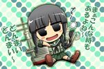  :d bangs black_hair black_legwear blunt_bangs blush braid chibi kanno_takanori kantai_collection kitakami_(kantai_collection) long_hair open_mouth pleated_skirt single_braid skirt smile solo translated 