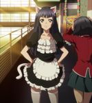  alternate_costume animal_ears apron black_hair blue_eyes cat_ears cat_tail enmaided female guilty_crown long_hair looking_at_viewer maid maid_apron multiple_girls screencap sendo_tsugumi skirt solo_focus standing straight_hair tail 