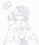  &lt;3 bed bed_head black_and_white button dialog english_text equine female feral friendship_is_magic horse joey-darkmeat lying mammal messy_hair monochrome my_little_pony pillow pinkie_pie_(mlp) pony sock_puppet solo text 