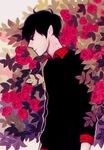  adventure_time bad_id bad_pixiv_id bite_mark black_hair bush expressionless flower from_side genderswap genderswap_(ftm) leaf male_focus marceline_abadeer marshall_lee pointy_ears profile red_flower red_rose rose solo sweater yoonmi 