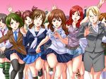  6+girls blonde_hair brown_hair character_request eyes_closed game_cg green_hair multiple_girls red_hair sekai_ni_otoko_wa_jibun_dake_zensekai_no_josei_o_ninshin_sasete_jinrui_o_sukue! sekai_ni_otoko_wa_jibun_dake_zensekai_no_josei_o_ninshin_sasete_jinrui_o_sukue!_~semen_caravan_nintei_soft short_hair 