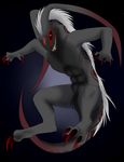  black_eyes black_fur demon evil fur grin hair hashire imp ka male monster muscles paws red_claws red_eyes red_fur teeth white_hair 