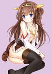  ahoge ass blue_eyes blush boots brown_hair detached_sleeves double_bun hairband japanese_clothes kantai_collection kongou_(kantai_collection) long_hair nikoo panties skirt solo thigh_boots thighhighs underwear white_panties 