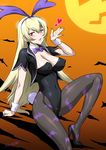  animal_ears animal_print arm_support artist_name bat_print blonde_hair blown_kiss blush bow breasts bunny_ears bunny_tail bunnysuit cleavage covered_nipples detached_collar dokidoki!_precure hair_bow halloween high_heels joy_ride large_breasts leotard lips long_hair nail_polish pantyhose parted_lips precure print_legwear red_eyes regina_(dokidoki!_precure) ribbon sitting smile solo tail wrist_cuffs 