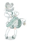  animal_ears apron basket bird bloomers capelet eurasian_tree_sparrow from_behind grey_hair mitsumoto_jouji mouse_ears mouse_tail nazrin short_hair solo sparrow tail touhou tying underwear 
