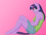  anthro anthrofied clothing equine female friendship_is_magic hair hobbsmeerkat horn horse mammal multi-colored_hair my_little_pony plain_background pony purple_eyes purple_hair shorts sitting solo twilight_sparkle_(mlp) unicorn 