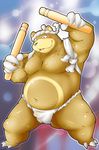  bear biceps big_muscles blush brown_fur chubby claws fundoshi fur grizzly_bear kemono male mammal musclegut muscles nintendo plain_background pok&#233;mon pok&eacute;mon solo standing toe_claws underwear ursaring video_games whinge 