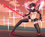  black_hair blue_eyes boots breasts gloves high_heel_boots high_heels kill_la_kill lasts matoi_ryuuko short_hair skirt sword thigh_boots thighhighs weapon 