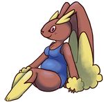  breasts chubby cleavage clothed clothing female lopunny nintendo plain_background pok&#233;mon pok&eacute;mon russet_(artist) swimsuit video_games white_background 