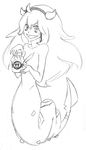  female headband hex_maniac horn milk monochrome naga nintendo pok&#233;mon seviper sweat unknown_artist video_games what_has_science_done 