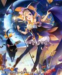  animal bat black_legwear blonde_hair blue_eyes boots candy cape cat cookie crescent fang food halloween hat long_hair looking_at_viewer md5_mismatch pantyhose salt_(salty) shingeki_no_bahamut short_sleeves smile solo staff witch_hat 