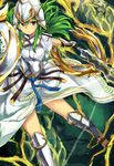  athena_(p&amp;d) gauntlets greaves green_hair haik helmet highres left-handed looking_at_viewer puzzle_&amp;_dragons red_eyes shield solo sword weapon 