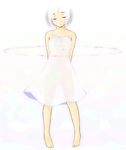  arms_behind_back circle closed_eyes dress full_body original see-through short_hair solo standing travo white white_hair 