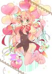  :d animal_ears bad_id bad_pixiv_id balloon bow bunny_ears fairy_(jintai) falling gloves green_eyes heart heart_balloon highres jinrui_wa_suitai_shimashita long_hair messy_hair nekoto_rina open_mouth paw_gloves paw_shoes paws pink_hair puffy_pants puffy_short_sleeves puffy_sleeves riding shoes short_sleeves smile surprised tailcoat vest watashi_(jintai) 