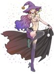  bat breasts cape cleavage cleavage_cutout confetti cuvie food_themed_hair_ornament gradient_eyes hair_ornament halloween hat high_heels large_breasts long_hair looking_at_viewer magical_girl multicolored multicolored_eyes multicolored_hair orange_hair original pumpkin pumpkin_hair_ornament purple_hair smile solo thighhighs wand witch witch_hat yellow_eyes 
