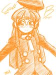  bangs call_(mighty_no._9) call_b dated glasses hat mighty_no._9 monochrome necktie robot signature sketch solo uniform zilhouette 