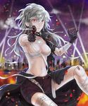  android bandages breasts bullet doll_joints gun kuroi long_hair medium_breasts original red_eyes robot_joints shorts silver_hair smoke solo weapon 