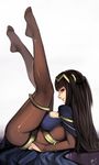  black_hair bodysuit breasts bridal_gauntlets dr.wolf feet fire_emblem fire_emblem:_kakusei large_breasts legs legs_together legs_up long_hair long_legs looking_at_viewer no_shoes solo tharja thighs toes 