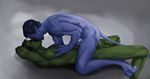  anal anal_penetration balls beast_boy blue_hair cum cum_in_ass cum_inside duo erection eyes_closed gay green_hair hair humanoid_penis lying male marvel nightcrawler nude on_back penetration penis plain_background sex teen_titans two_toes unknown_artist x-men 