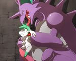  &#65291;&#945; big big_penis blush imminent_rape legendary_pok&#233;mon licking male nidoking nintendo penis pok&#233;mon pok&eacute;mon shaymin size_difference tears tongue video_games 