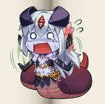  alisfieze_fateburn_xvi blue_skin chibi flower gloves horns jingai_modoki lamia lowres mon-musu_quest! monster_girl pointy_ears scared silver_hair skirt tattoo 