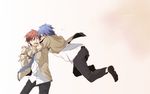  angel_beats! bad_id bad_pixiv_id blue_hair brown_hair closed_eyes hatahata hinata_(angel_beats!) hug male_focus multiple_boys necktie otonashi_(angel_beats!) school_uniform shinda_sekai_sensen_uniform 