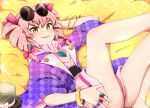  ajia_(otya3039) bed dress necklace pink_hair sunglasses touhou twintails waifu2x wristwear yellow_eyes yorigami_joon 