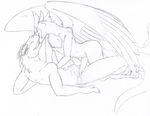  anthro avian chest_tuft cum dinosaur duo eyes_closed frottage fur gay kissing knot lying male nude on_back penis phoenix scalie sex sketch theropod tierafoxglove tuft wings 