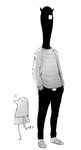  dual_persona faceless faceless_male greyscale horns male_focus monochrome onodera_punpun oyasumi_punpun pants shirt slippers spoilers sweatdrop sweater t-shirt white_background zako_(arvinry) 