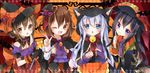  akatsuki_(kantai_collection) animal_ears animal_hood black_gloves black_hair blue_eyes blush brown_eyes brown_hair cat_ears cat_hood chico152 fang folded_ponytail gloves hair_ornament hairclip halloween halloween_costume hat hibiki_(kantai_collection) highres hood ikazuchi_(kantai_collection) inazuma_(kantai_collection) kantai_collection long_hair mini_hat mini_top_hat multiple_girls one_eye_closed open_mouth purple_eyes short_hair silver_hair smile top_hat witch_hat 