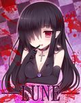 :p bad_id bad_pixiv_id black_hair blood breasts choker cleavage cross elbow_gloves finger_to_mouth gloves hair_over_one_eye large_breasts original pointy_ears red_eyes solo tongue tongue_out tsukikage_nemu 