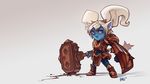  animal_ears armor blue_eyes blue_skin hammer highres kienan_lafferty league_of_legends long_hair poppy shield solo twintails weapon white_hair yordle 