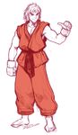 armor barefoot dougi eyebrows japanese_armor ken_masters kote male_focus muscle pointing pointing_at_self robert_porter solo street_fighter thick_eyebrows 