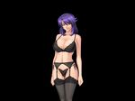  1girl black_bra black_panties bra breasts kagami kagami_hirotaka kangoku_senkan kangoku_senkan_2 large_breasts lilith-soft lingerie panties purple_hair rieri_bishop simple_background underwear 