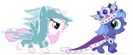  arvaus blue_eyes blue_fur blue_hair cape clothing costume crown cub equine female feral friendship_is_magic fur hair hat horn horse long_hair looking_back mammal my_little_pony open_mouth pink_hair plain_background pony princess_celestia_(mlp) princess_luna_(mlp) purple_eyes royalty smile transparent_background white_fur winged_unicorn wings young 