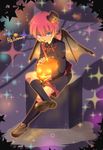  bat_wings blue_eyes english halloween hat highres inazuma_eleven_(series) inazuma_eleven_go jack-o'-lantern kirino_ranmaru male_focus mouth_hold petagon pink_hair sitting solo twintails wings 