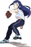  baseball baseball_mitt blue_eyes blue_hair cleats dokidoki!_precure hishikawa_rikka long_hair navel open_mouth pants pitching precure shoes sneakers solo track_pants umanosuke 