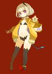  animal_ears black_legwear blonde_hair blush boots cat_ears demon_tail highres jacket lantern looking_at_viewer mota navel original purple_eyes red_background short_hair simple_background solo striped striped_legwear tail thigh_boots thighhighs vertical-striped_legwear vertical_stripes 