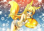  animal_ears bandages blonde_hair blue_eyes blush fox_ears fox_tail halloween hanami_shione long_hair minaha_(playjoe2005) naked_bandage original pumpkin smile solo star tail very_long_hair 