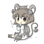  anchor animal_ears bad_id bad_pixiv_id brown_eyes brown_hair chibi dress headgear kantai_collection kemonomimi_mode looking_at_viewer machinery mouse_ears mouse_tail open_mouth sailor_dress short_hair sitting solo tail turret yuasan yukikaze_(kantai_collection) 
