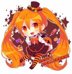  bad_id bad_pixiv_id bat_wings bow bowtie candy chibi fang food halloween haru431 hat hatsune_miku jack-o'-lantern long_hair macaron mini_hat mini_top_hat open_mouth orange_eyes orange_hair pantyhose skirt solo striped striped_legwear top_hat twintails very_long_hair vocaloid wings 