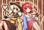  green_eyes green_hair hairband hat hat_ribbon komeiji_koishi komeiji_satori multiple_girls pink_eyes pink_hair raayu_(meltaway) ribbon siblings sisters thighs third_eye touhou wide_sleeves 