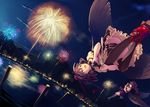  black_hair black_legwear black_wings camera cellphone fireworks hat himekaidou_hatate long_hair multiple_girls phone red_eyes shameimaru_aya short_hair skirt smile thighhighs tokin_hat touhou twintails upside-down watase_rei wings 