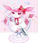  alternate_color bow eeveelution glaceon headband nintendo pok&#233;mon pok&eacute;mon renge-kemo solo spoon strawberry unknown_artist video_games 