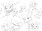  abs anger_vein breasts cigarette expressions eyepatch flexing greyscale grin hair_ornament hairclip hetza_(hellshock) kantai_collection maya_(kantai_collection) medium_breasts monochrome multiple_girls muscle pose shirt_lift short_hair smile tenryuu_(kantai_collection) turret veins 
