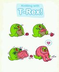  &lt;3 cute dinosaur english_text happy knitting motion_lines plain_background scalie sweater text theropod tyrannosaurus_rex unknown_artist white_background yarn 