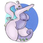  anthrofied arnachy arnachy_bunny big big_breasts blue_background breasts chubby dragon eyelashes female goodra green_eyes happy looking_at_viewer navel nintendo nipples nude plain_background pok&#233;mon pok&#233;morph pok&eacute;mon raised_arm shadow shiny slime slug smile solo sparkle standing thick thick_thighs video_games white_background white_eyes wide_hips 